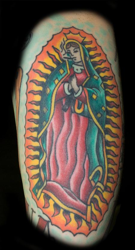 Sexy Rick - old school color virgin Mary smoking tattoo